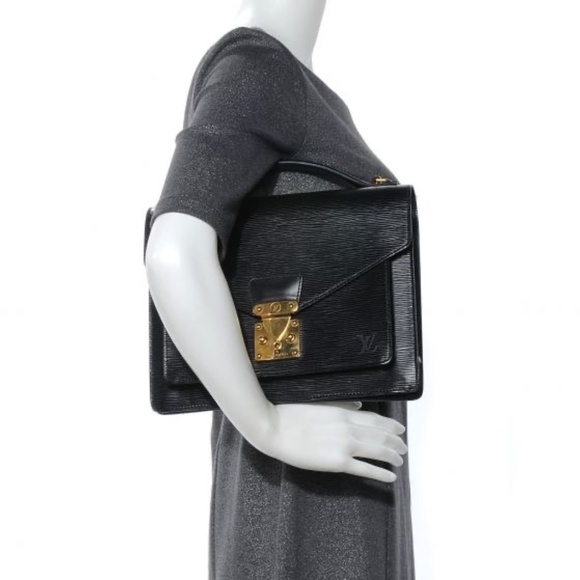 Authentic LOUIS VUITTON Epi Monceau Satchel Bag Black - Picture 3 of 14
